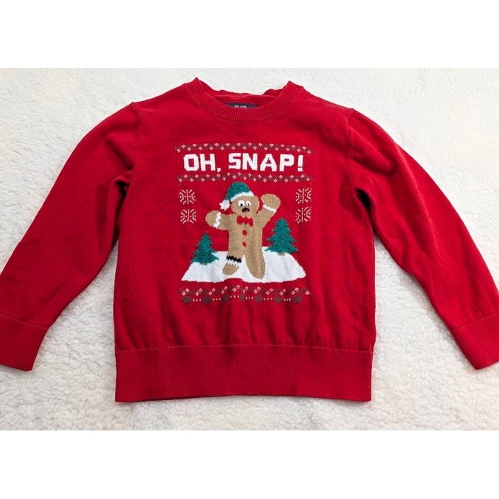OshKosh B'gosh Kids Red Gingerbread Oh Snap Holiday Christmas Sweater 4T